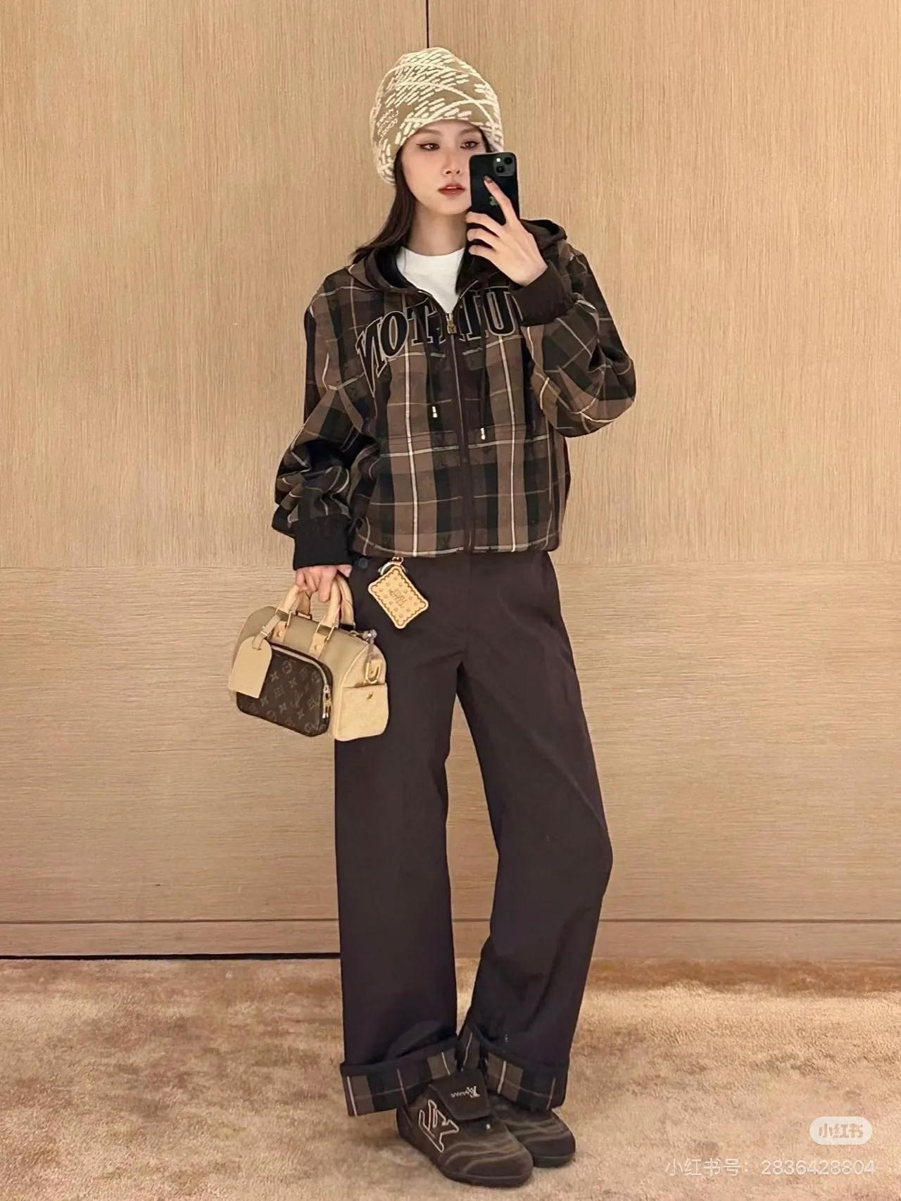 Louis Vuitton/Louis Vuitton old pattern plaid letter embroidered zipper hooded jacket